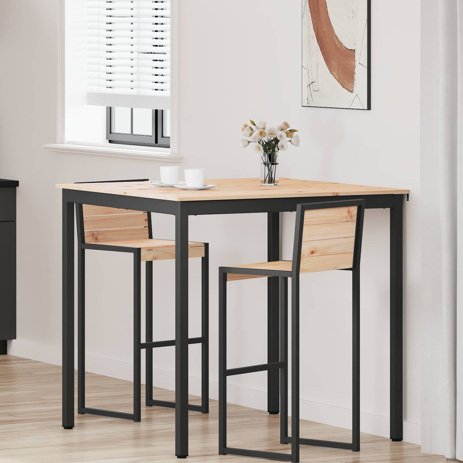 vidaXL Bar Table 110 x 110 x 105 cm Solid Pine Wood Natural Square 1