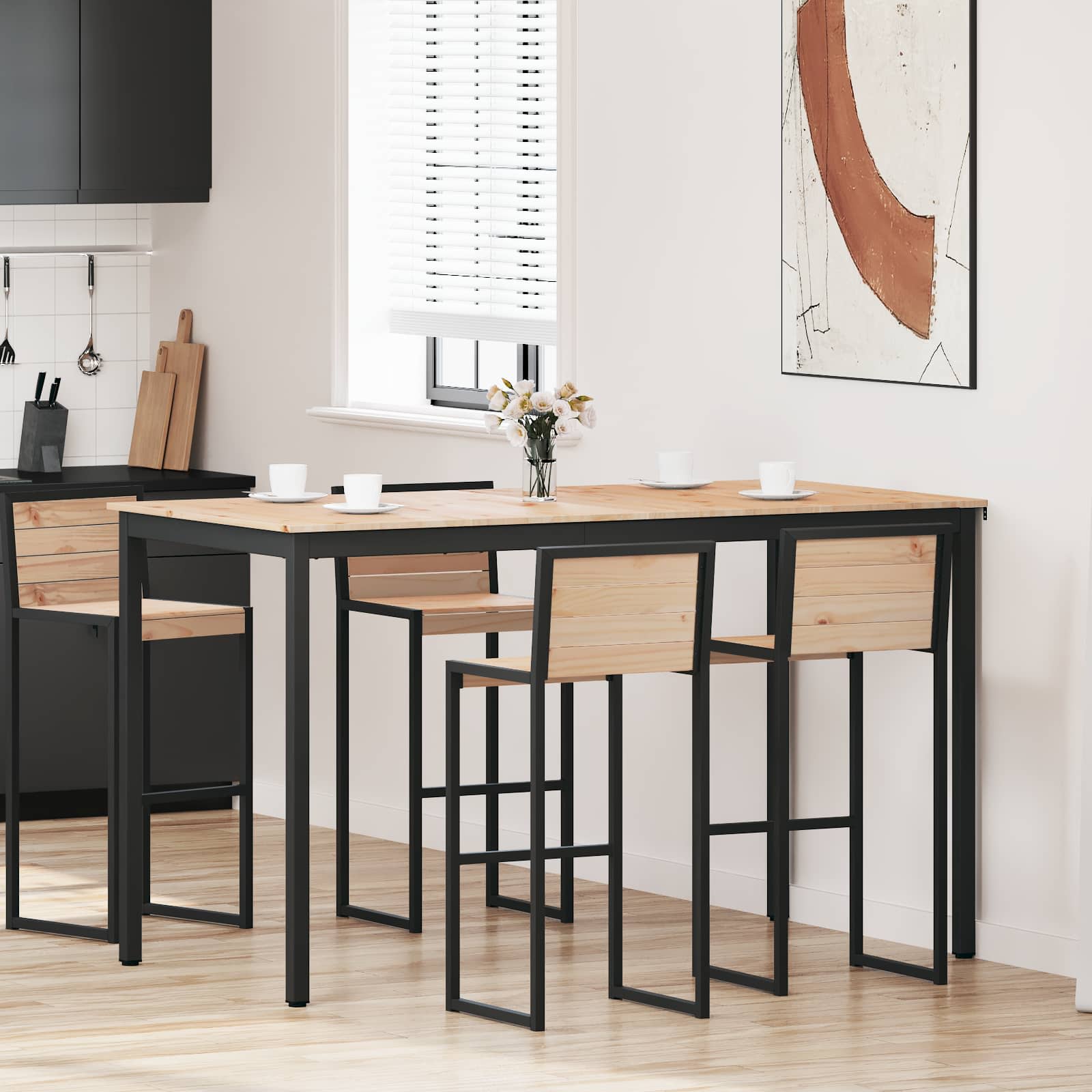 vidaXL Bar Table 180 x 90 x 105 cm Solid Pine Wood Natural Rectangular 1