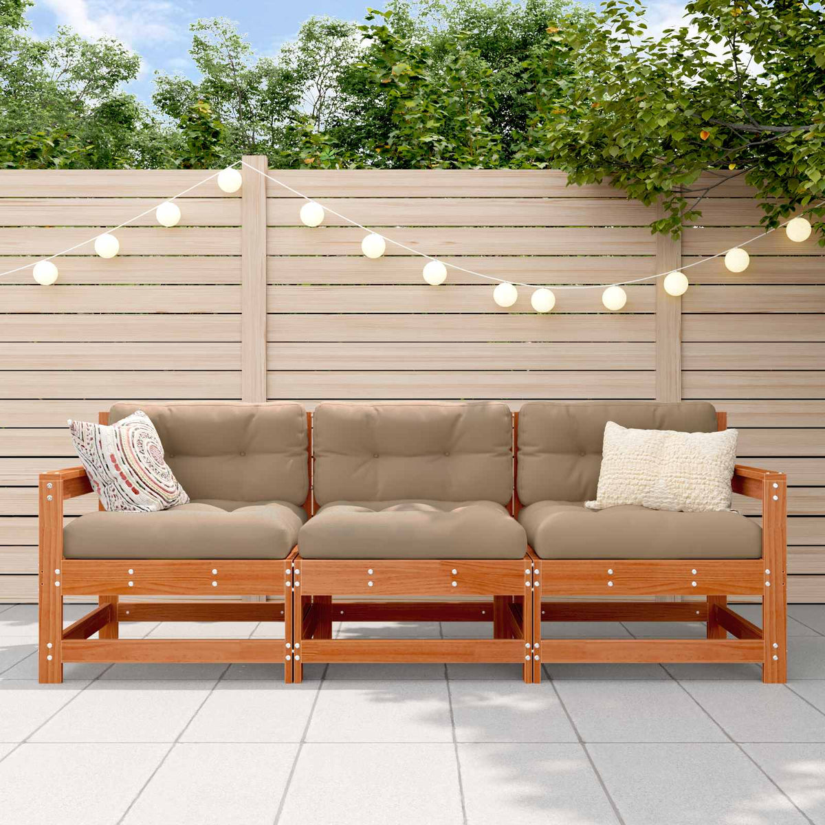 Garden Solid Pine Wood Wax Brown 62 x 62 x 70.5 cm Wax Brown Pinewood 3-seater sofa
