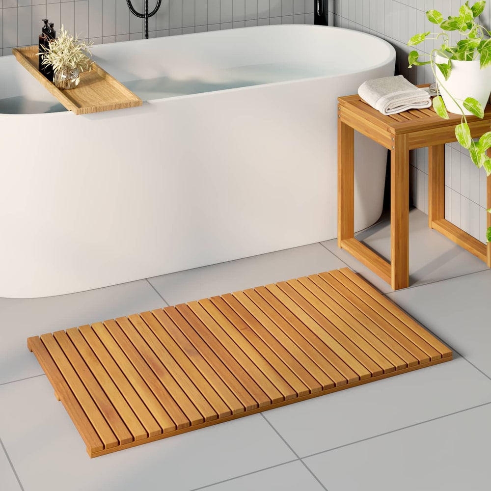 Bath Mat Natural Solid Acacia Wood 100 cm 55 cm