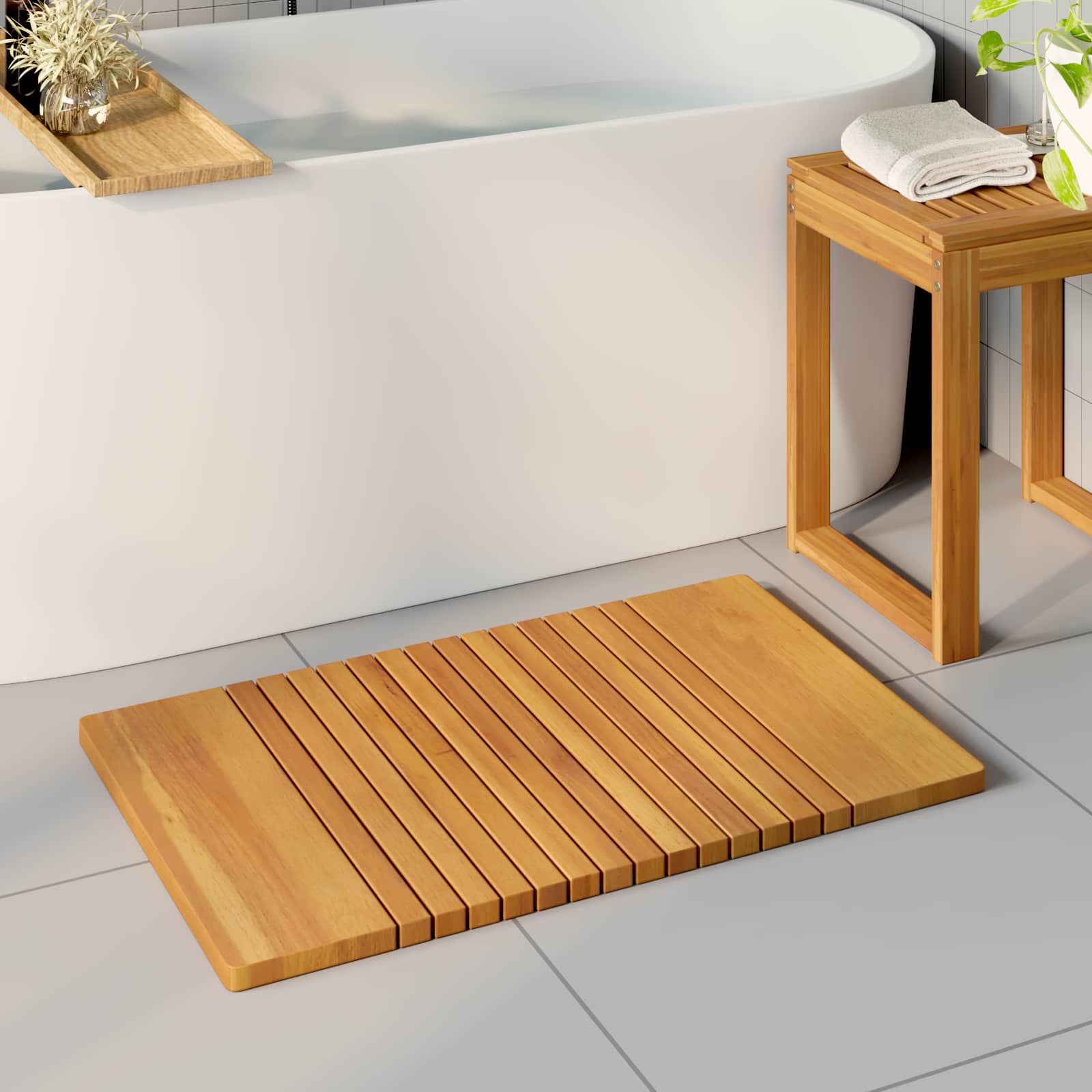 vidaXL Bath Mat Natural 81 x 50 cm Solid Acacia Wood 1