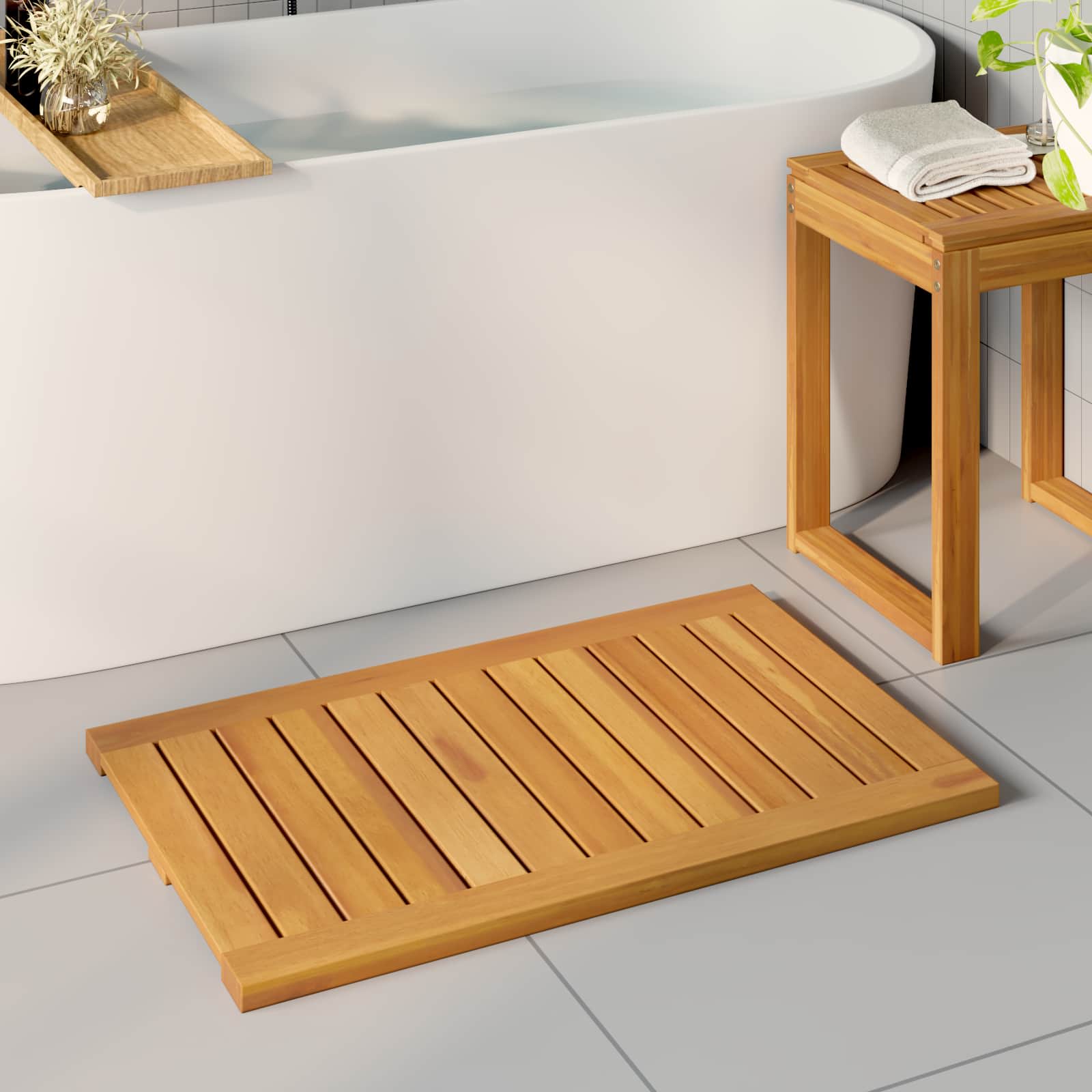 vidaXL Bath Mat Natural 80 x 50 cm Solid Acacia Wood 1