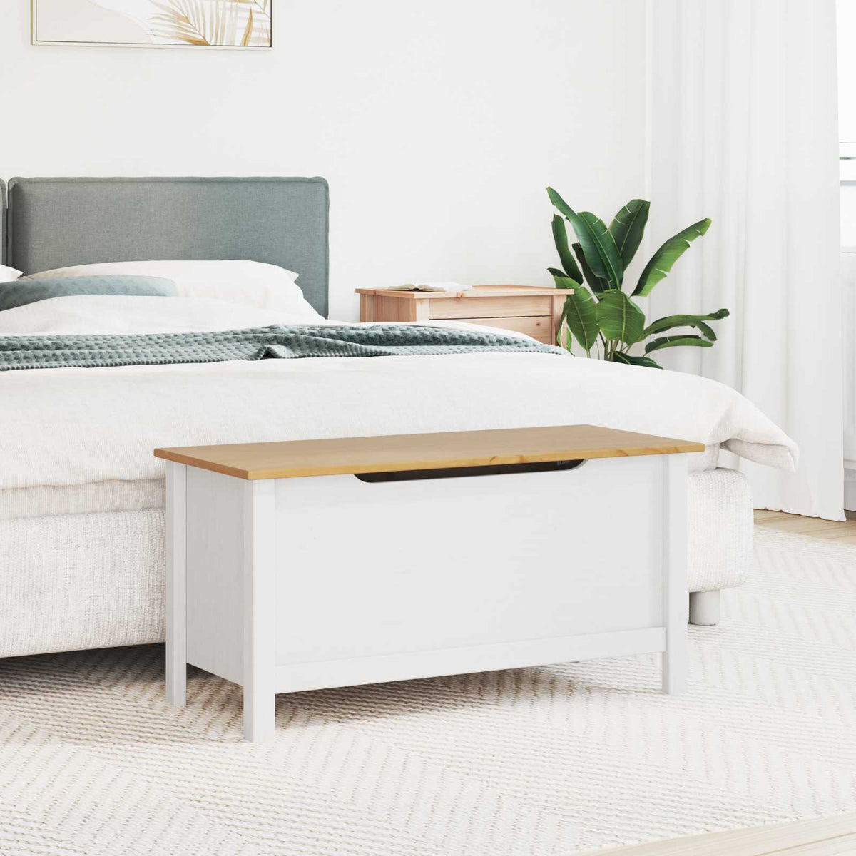 Storage Box HILL 90 x 40 x 45 cm White and honey brown