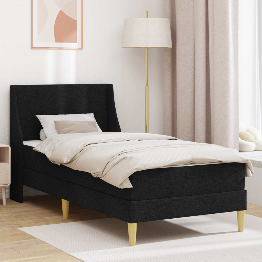 vidaXL Bed Frame with Mattress with Headboard Black 90 x 190 cm Fabric 1