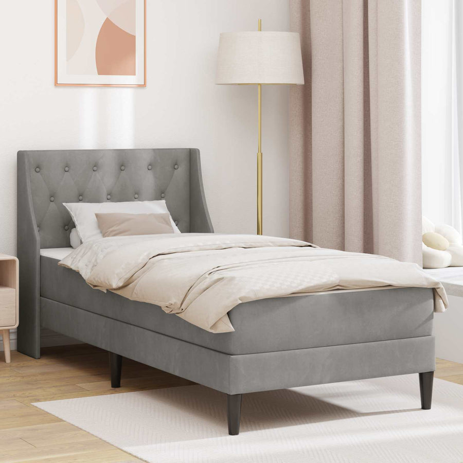 vidaXL Bed Frame with Mattress Light Grey 90 x 190 cm Velvet 1