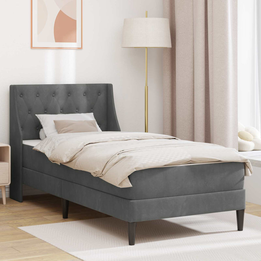 vidaXL Bed Frame with Mattress Dark Grey 90 x 190 cm Velvet 1