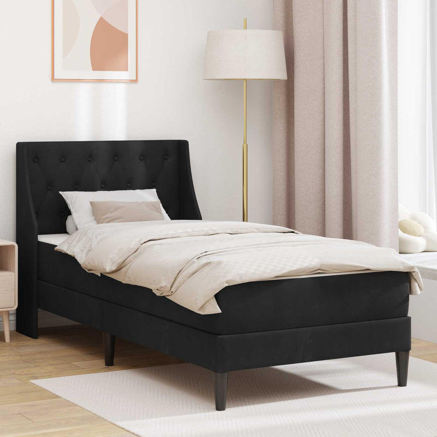vidaXL Bed Frame with Mattress with Headboard Black 90 x 190 cm Velvet 1
