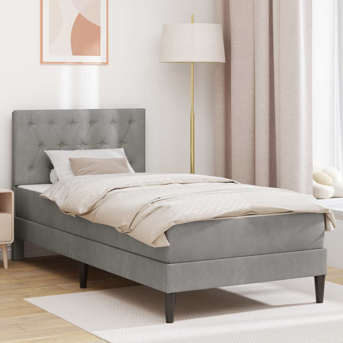 Bed Frame with Mattress 90 x 190 cm Velvet Light grey 3FT Single