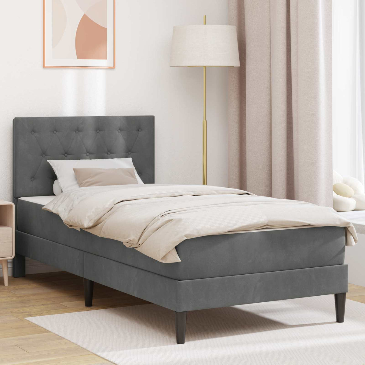 Bed Frame with Mattress 90 x 190 cm Velvet Dark grey 3FT Single
