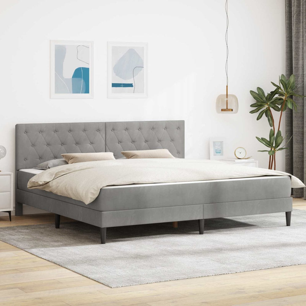 Bed Frame with Mattress 90 x 190 cm Velvet Light grey 6FT Super King Size