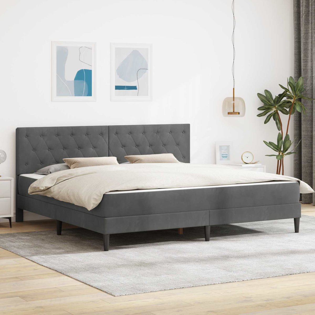 Bed Frame with Mattress 90 x 190 cm Velvet Dark grey 6FT Super King Size