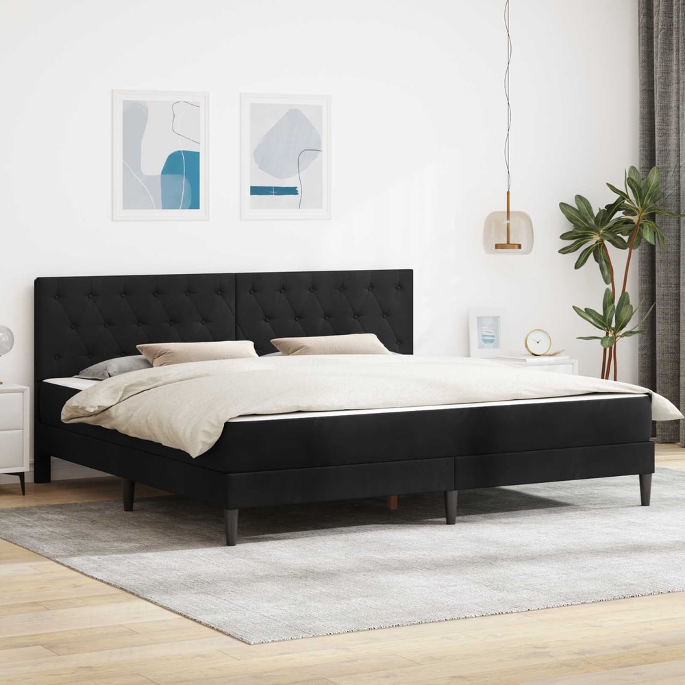 Bed Frame with Mattress 90 x 190 cm Velvet Black 6FT Super King Size
