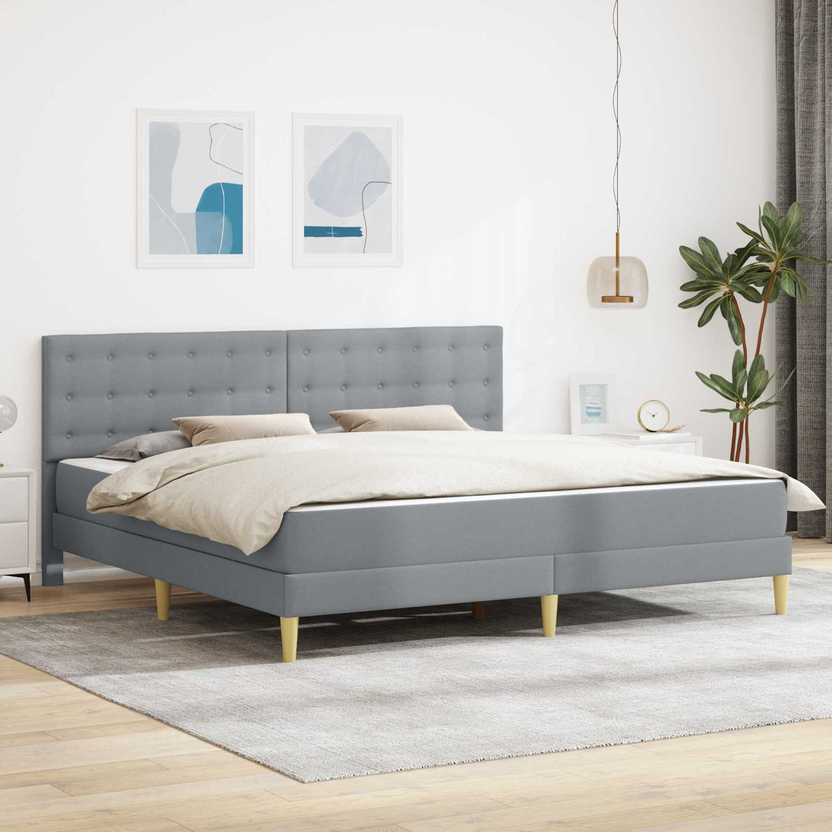 Bed Frame with Mattress 90 x 190 cm Fabric Light grey 6FT Super King Size