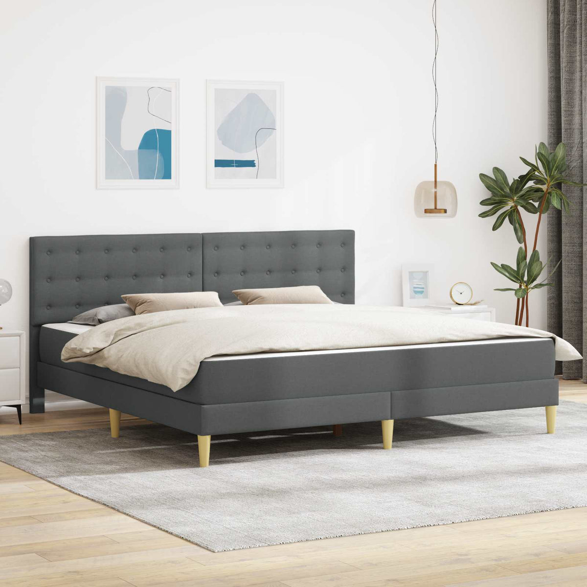 vidaXL Bed Frame with Mattress Dark Grey Fabric 1