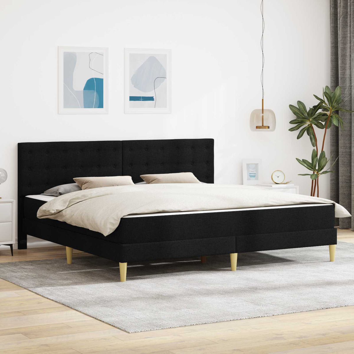 Bed Frame with Mattress 90 x 190 cm Fabric Black 6FT Super King Size