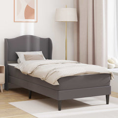 Bed Frame with Mattress 90 x 190 cm Faux Leather Grey 3FT Single