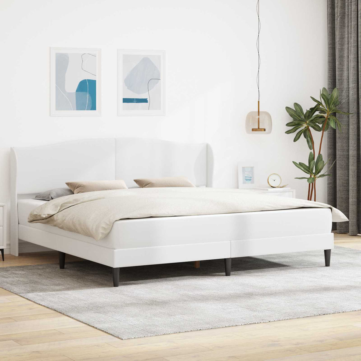 Bed Frame with Mattress 90 x 190 cm Faux Leather White 6FT Super King Size