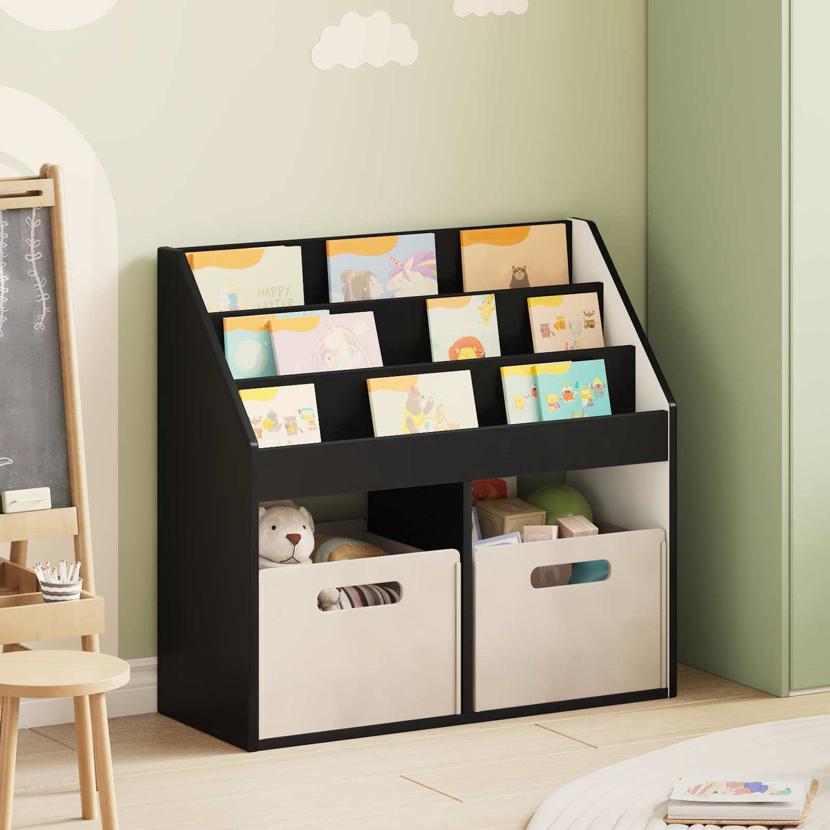Kids Bookshelf 72.5 x 29.5 x 69 cm Engineered Wood Black