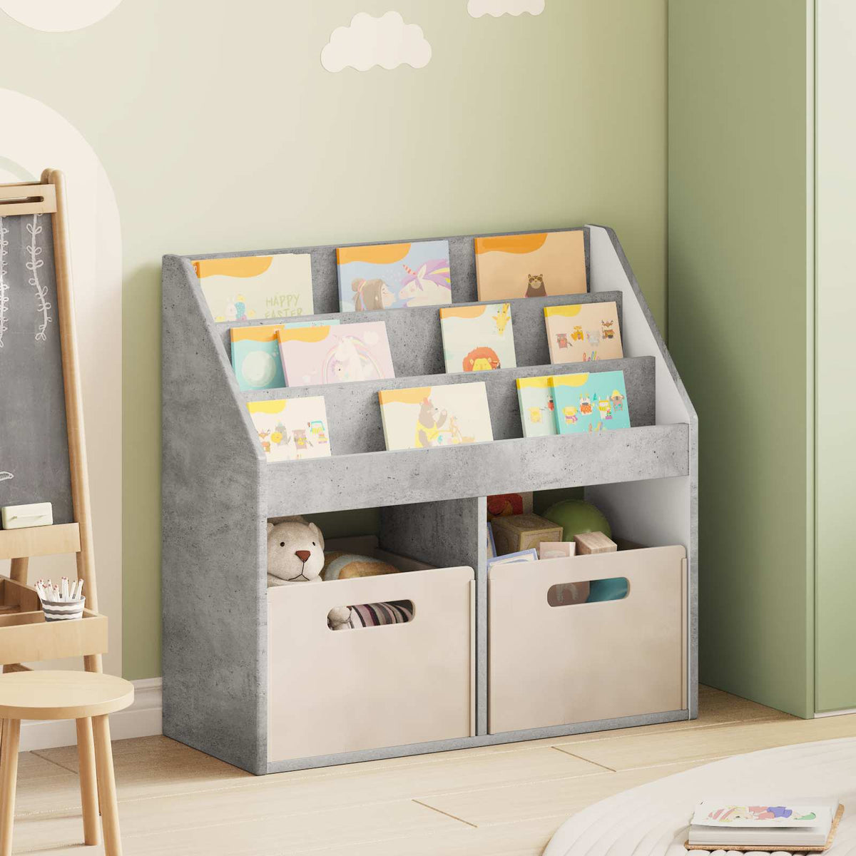 Kids Bookshelf 72.5 x 29.5 x 69 cm Engineered Wood Concrete grey