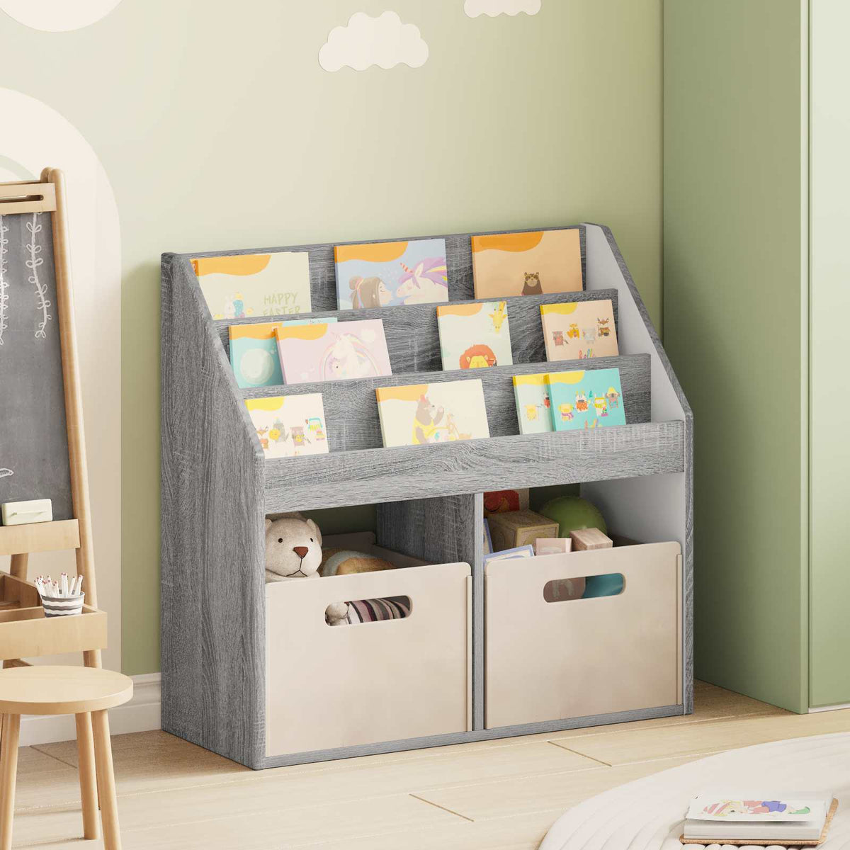 Kids Bookshelf 72.5 x 29.5 x 69 cm Engineered Wood Grey sonoma