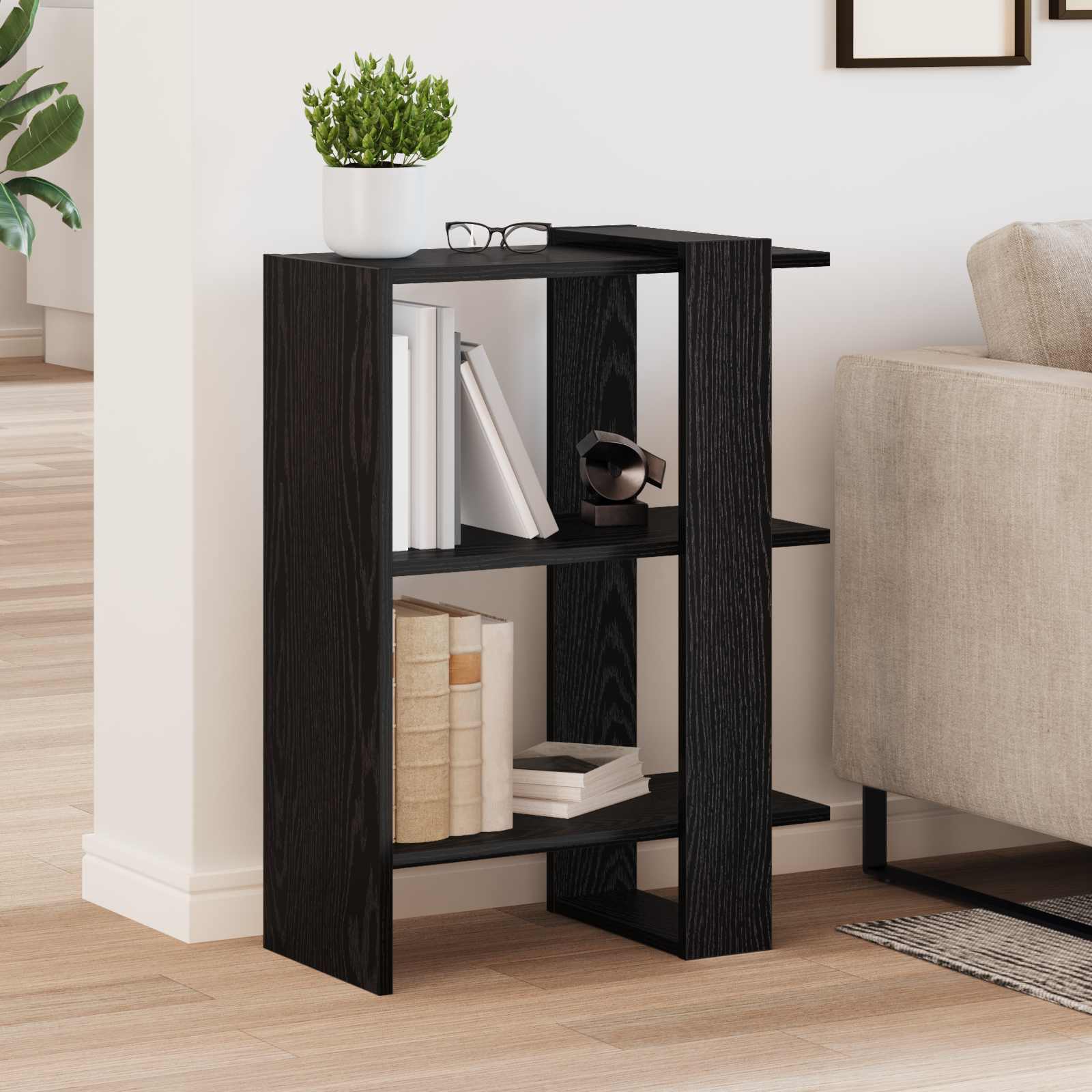 vidaXL Bookshelf 2-Tier 52 x 25 x 71.5 cm Engineered Wood Black Oak 4