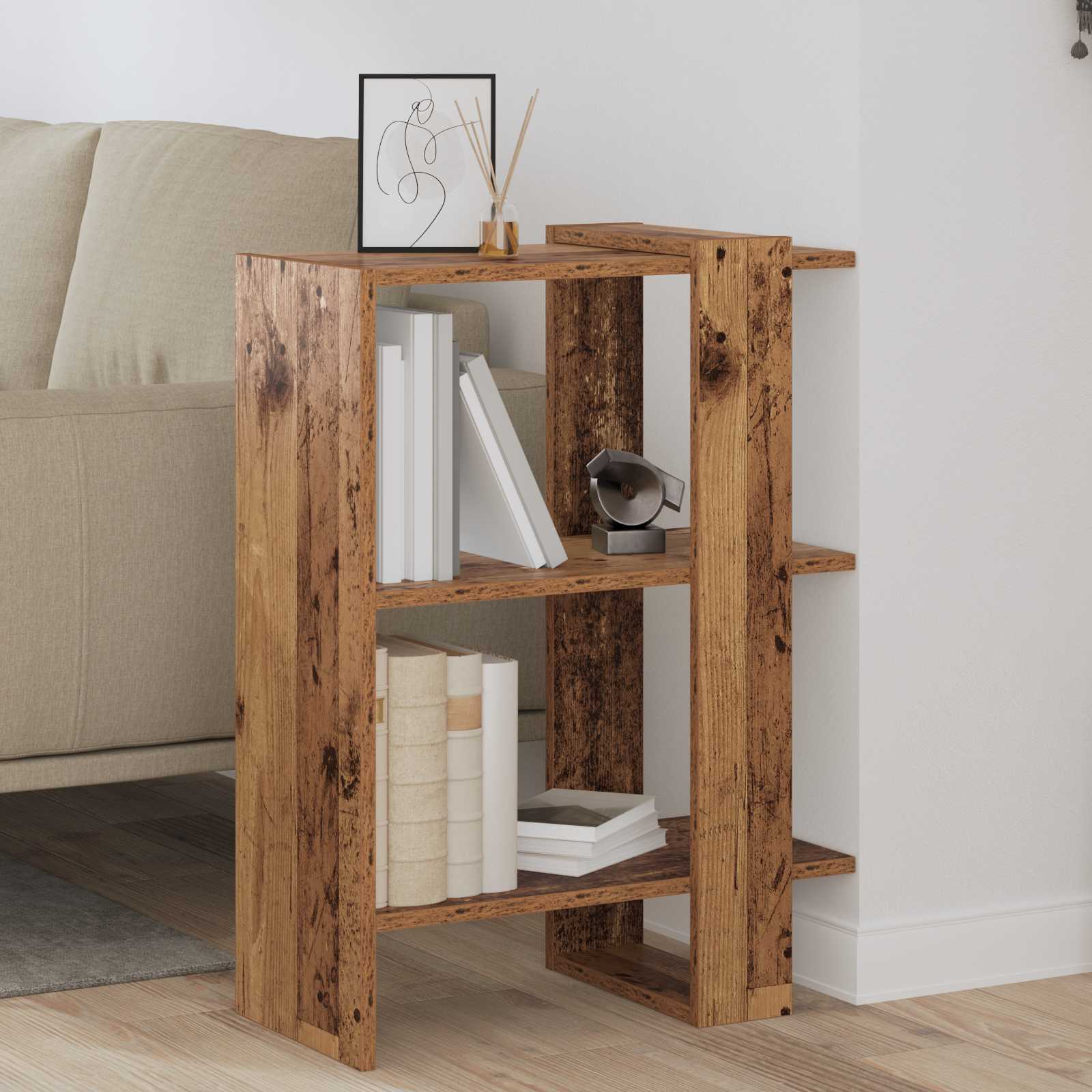 vidaXL Bookshelf 2-Tier 52 x 25 x 71.5 cm Engineered Wood Old Wood 1