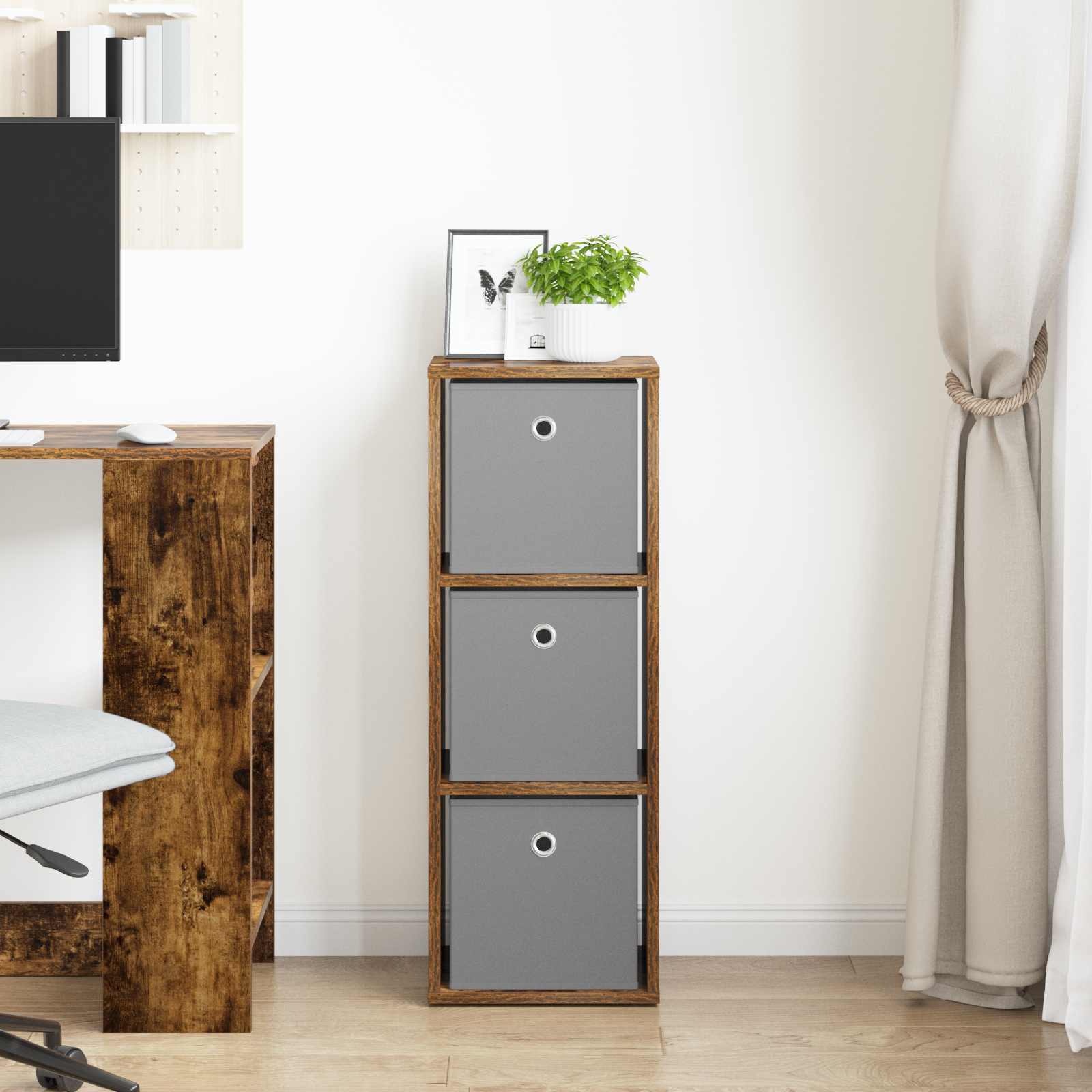 vidaXL Sideboard with Drawer Smoked Oak 30.5 x 27 x 84.5 cm 3