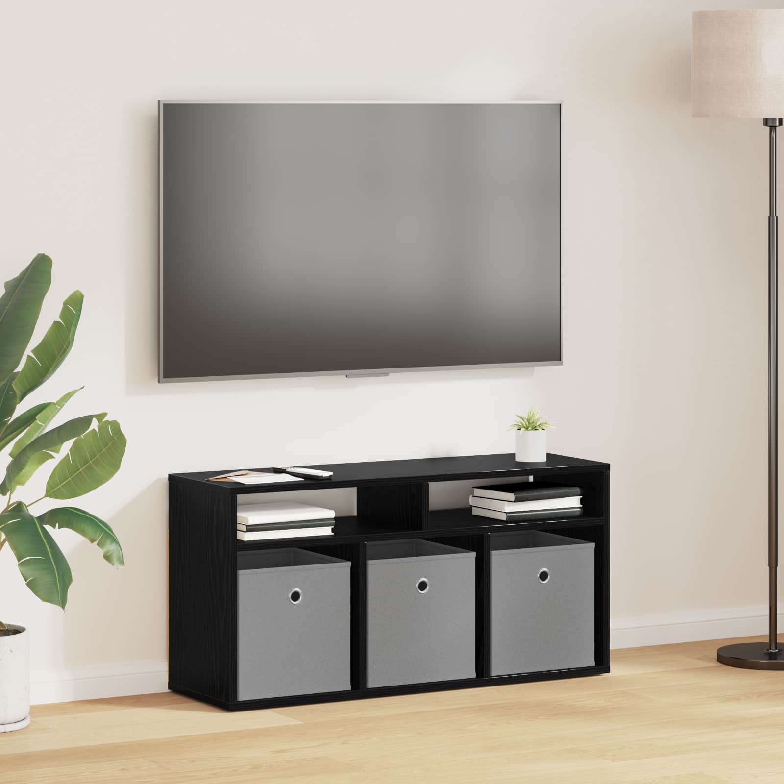 vidaXL Lowboard with Drawer Black Oak 87 x 27.5 x 43 cm 1