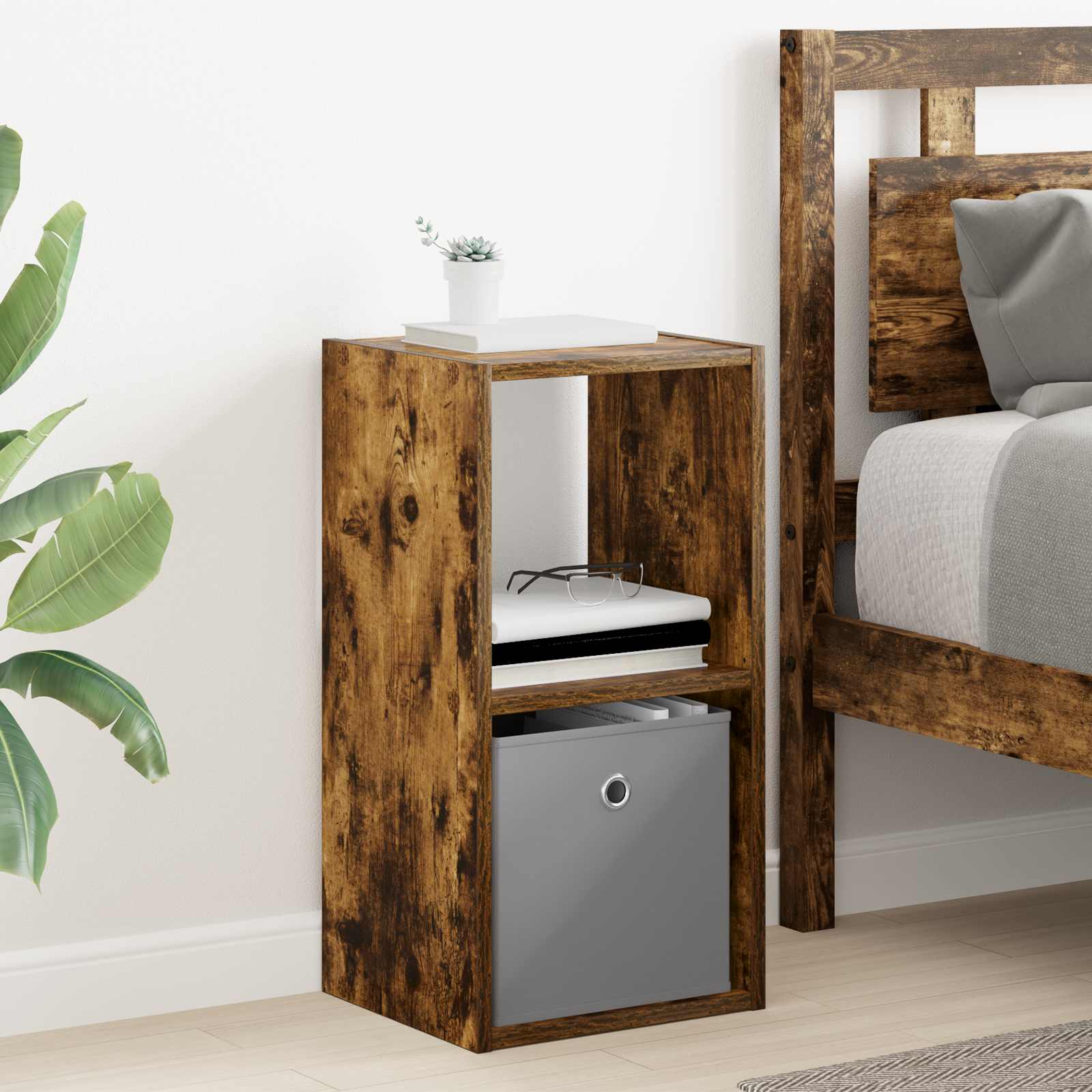 vidaXL Bedside Table Smoked Oak 30.5 x 27 x 59.5 cm Engineered Wood 1