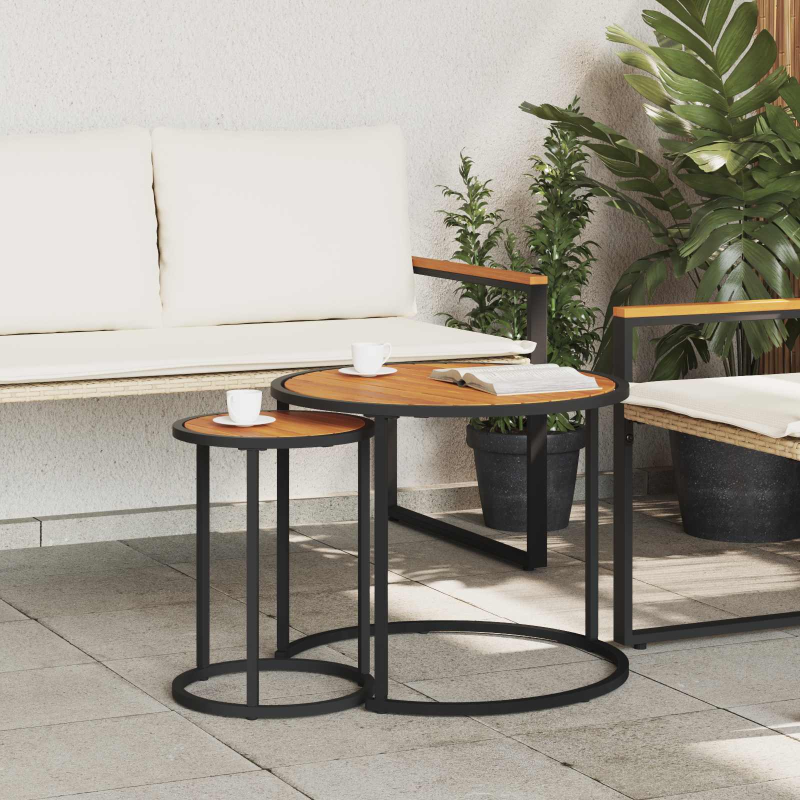 vidaXL Coffee Table Set 2 pcs Natural and Black 55 x 55 x 45 cm 3