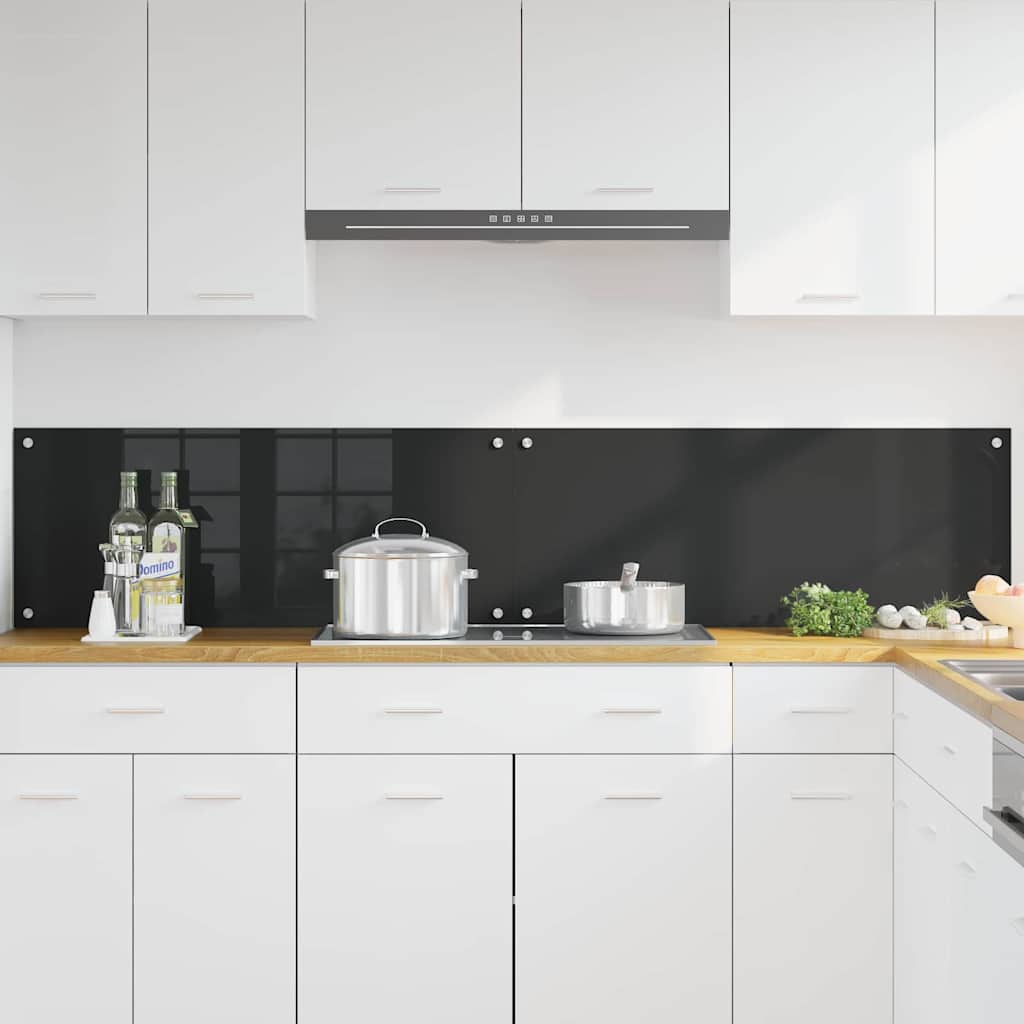 vidaXL Kitchen Backsplash 2 pcs Black 100 x 40 cm Tempered Glass 3