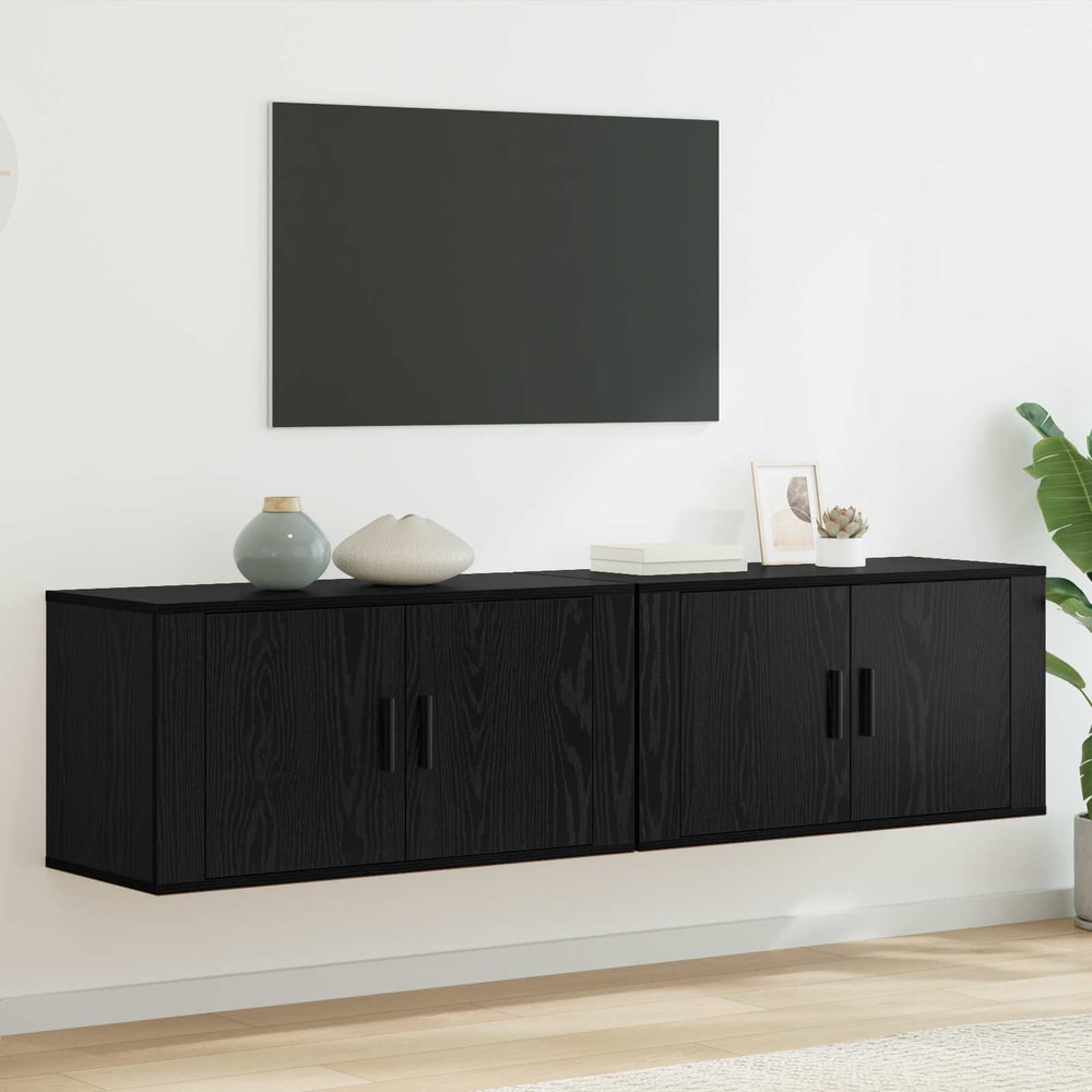 Wall-mounted TV Cabinet Set 80x34.5x40 cm 2 pcs Black oak