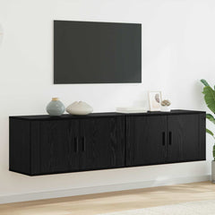 Wall-mounted TV Cabinet Set 80x34.5x40 cm 2 pcs Black oak