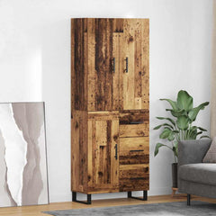 Highboard 69.5x34x180 cm Engineered Wood 1 Wood Door 3 Drawers Old wood