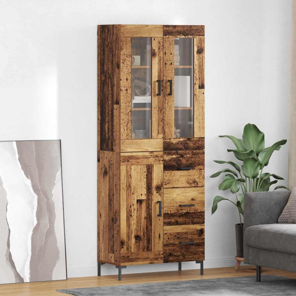 Highboard 69.5x34x180 cm Engineered Wood 1 Wood Door 3 Drawers Old wood