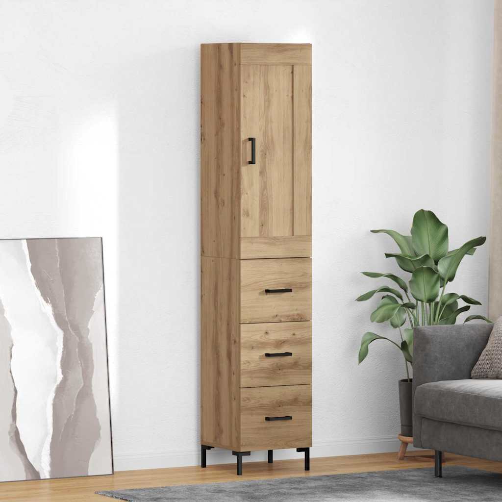 Highboard 34.5x34x180 cm Engineered Wood 3 Drawers Artisan oak
