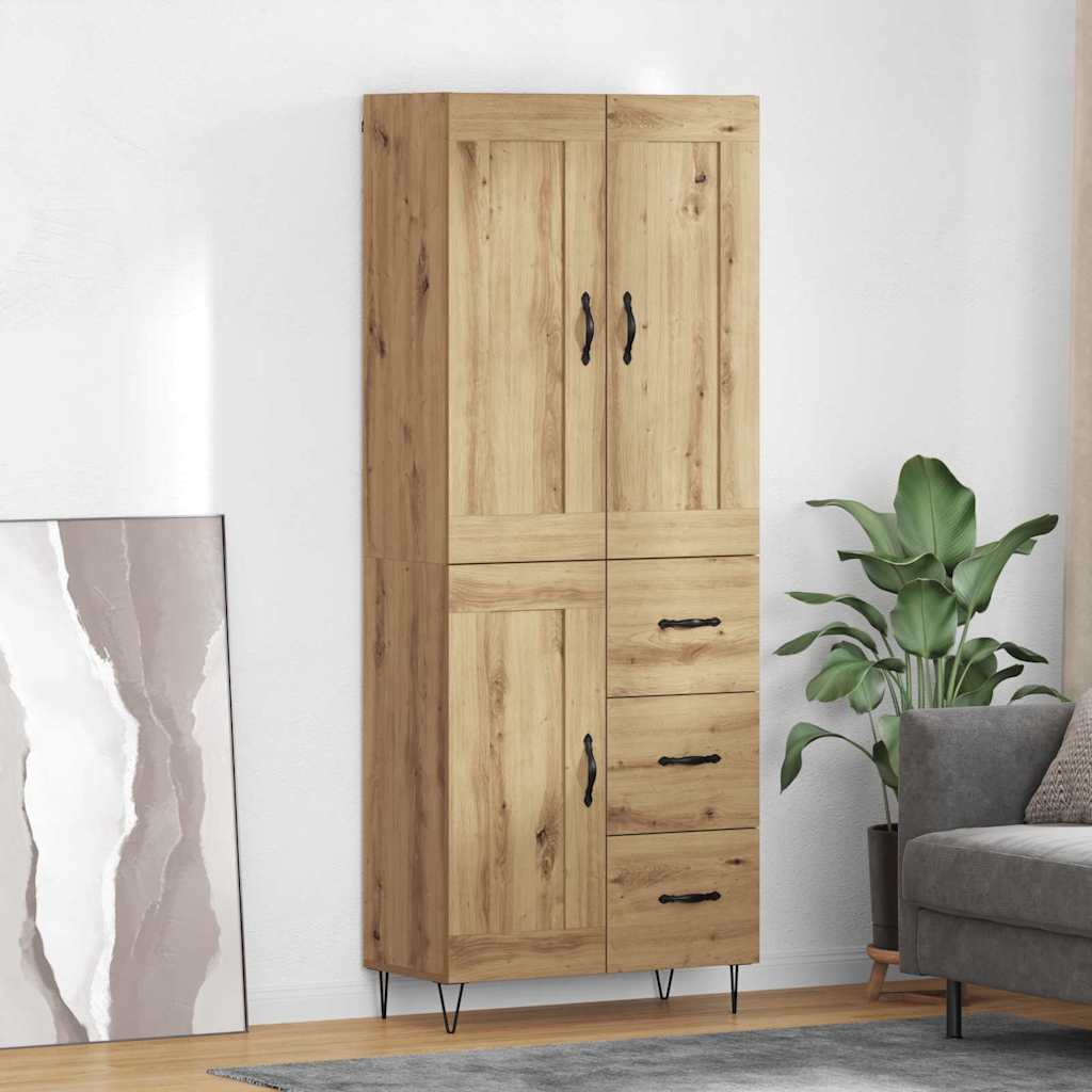 Highboard 69.5x34x180 cm Engineered Wood 1 Wood Door 3 Drawers Artisan oak