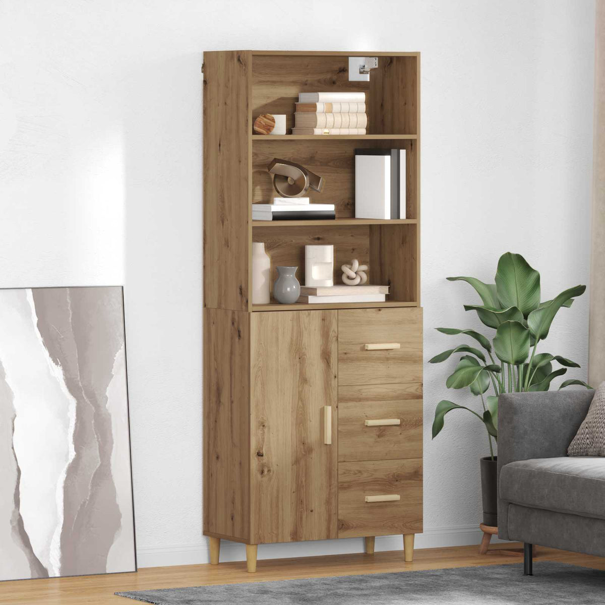 Highboard 69.5 x 32.5 x 180 cm Engineered Wood Artisan Oak 1 door 3 drawers