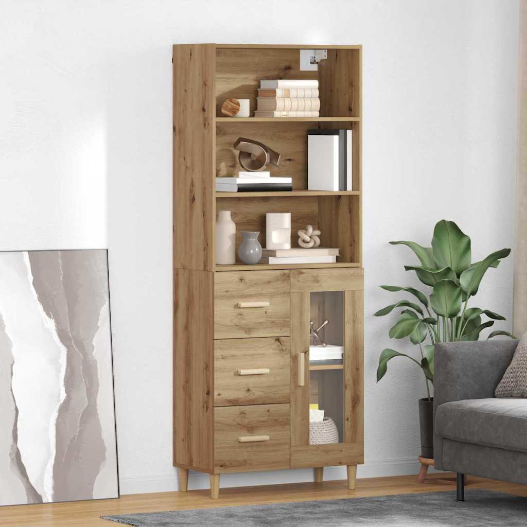 Highboard 69.5 x 32.5 x 180 cm Engineered Wood Artisan Oak 1 glass door 3 drawers
