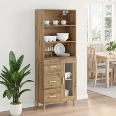 Highboard 69.5 x 32.5 x 180 cm Engineered Wood Artisan Oak 1 glass door 3 drawers