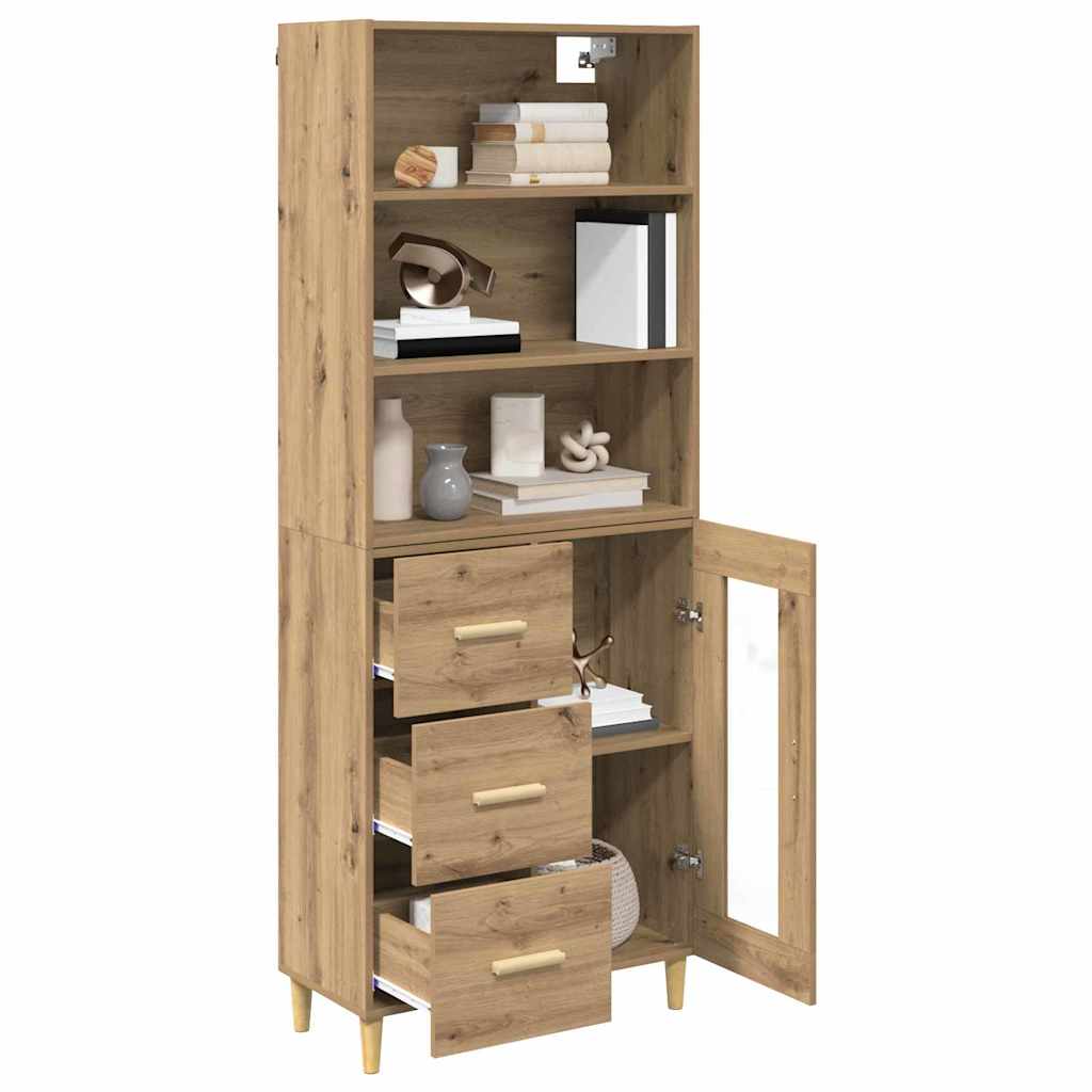 Highboard 69.5 x 32.5 x 180 cm Engineered Wood Artisan Oak 1 glass door 3 drawers