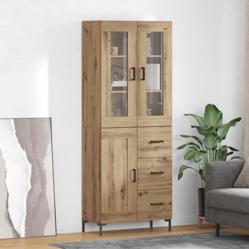 Highboard 69.5x34x180 cm Engineered Wood 1 Wood Door 3 Drawers Artisan oak