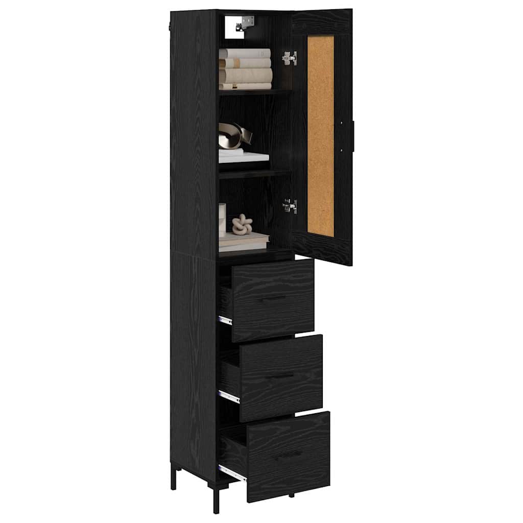 Highboard 34.5x34x180 cm Engineered Wood 3 Drawers Black oak
