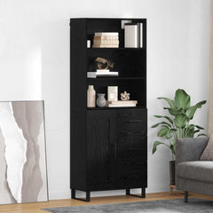 Highboard 69.5x34x180 cm Engineered Wood 1 Wood Door 3 Drawers Black oak