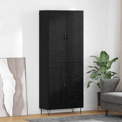 Highboard 69.5x34x180 cm Engineered Wood 1 Wood Door 3 Drawers Black oak