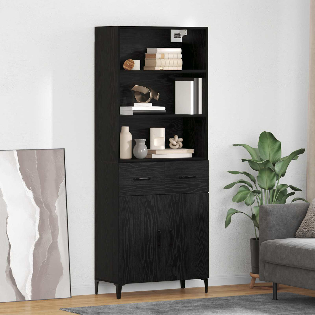 Highboard 69.5 x 34 x 180 cm Engineered Wood Black Oak 2 doors 2 drawers
