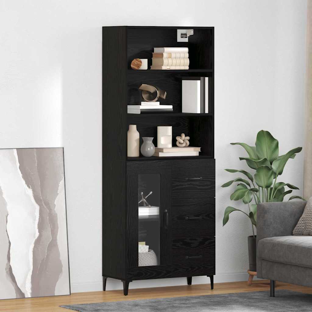 Highboard 69.5 x 34 x 180 cm Engineered Wood Black Oak 1 glass door 3 drawers
