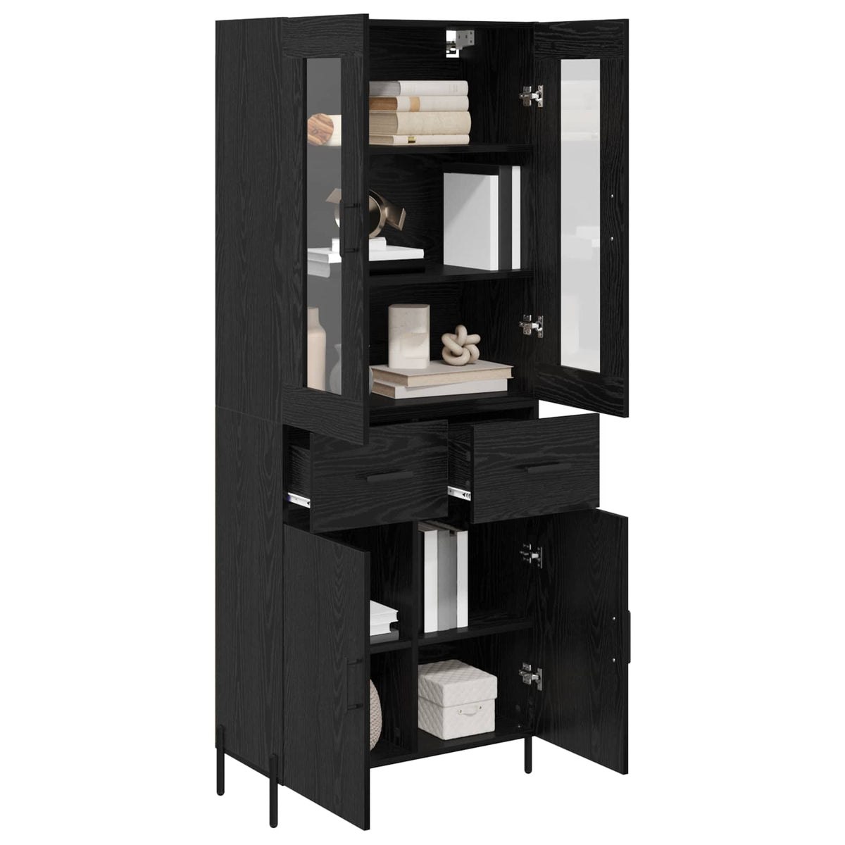 Highboard 69.5x34x180 cm Engineered Wood 2 Doors 2 Drawers Black oak