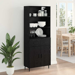 Highboard 69.5x34x180 cm Engineered Wood 2 Doors 2 Drawers Black oak