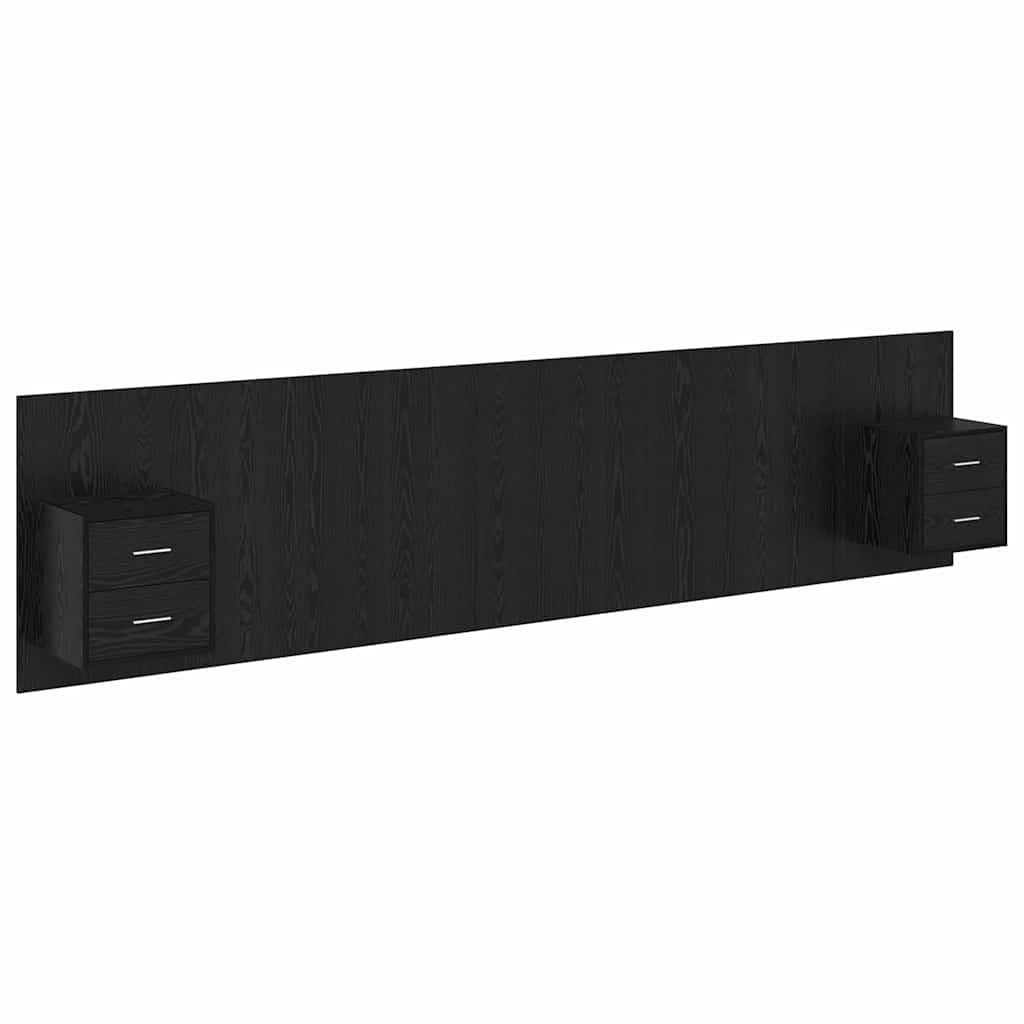 Bed Headboard with Cabinets Engineered Wood Two Drawers Black oak